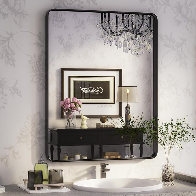 ISKM Black Framed Mirror for Bathroom 24" x 36" Decorative Rectangular Wall by ISKM-IStillKeepMovin