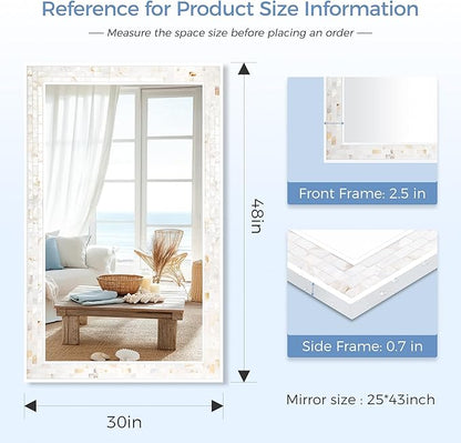 Tanmicoshomy 30 x 48 Inch White Bathroom Mirror, Natural Shell Framed - Image 3