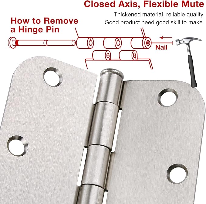 42 Pack Rounded Door Hinges Brushed Nickel 3.5 inch x 3-1/2", 5/8" Radius Heavy - Image 5