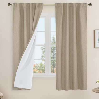 LAMIT Taupe 100% Blackout Linen Curtains, 63 Inches Linen Textured Thermal by LAMIT