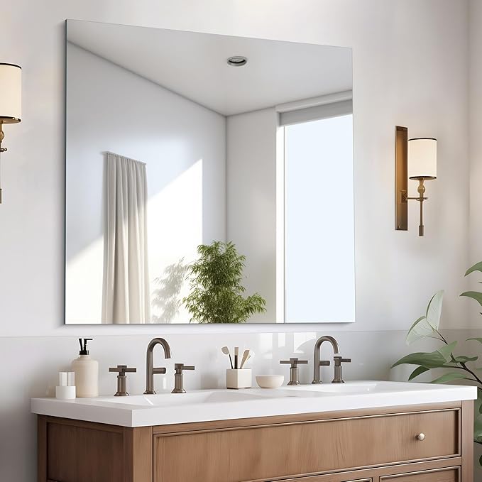 CILIBER Frameless Wall Mirror, 36x36 inch Square Bathroom Mirrors by CILIBER