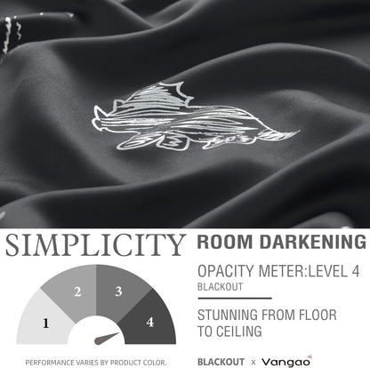 Kids Blackout Curtains for Bedroom 63 Inches Black 2 Panels | Blackout, Grommet, Silver Dino Foil Thermal Insulated Drapes for Boys Girls ‌Newborn‌ ‌Toddler‌ ‌Preschooler Nursery