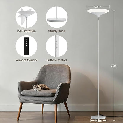 SIBRILLE White Torchiere Floor Lamp - 30W Dimmable LED Standing Lamp - Image 2