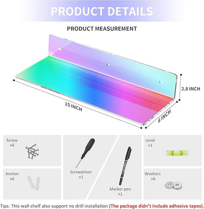 2 Pack Iridescent Acrylic Floating Shelves 15 Inches, Wall Hanging Bathroom - Image 2
