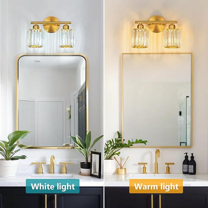 FDPBY Modern 2 Light Crystal Vanity Light, Brushed Gold Vertical Bathroom Light - Image 2