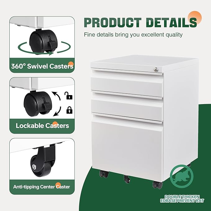 Letaya 3 Drawer Mobile File Cabinet - Image 8