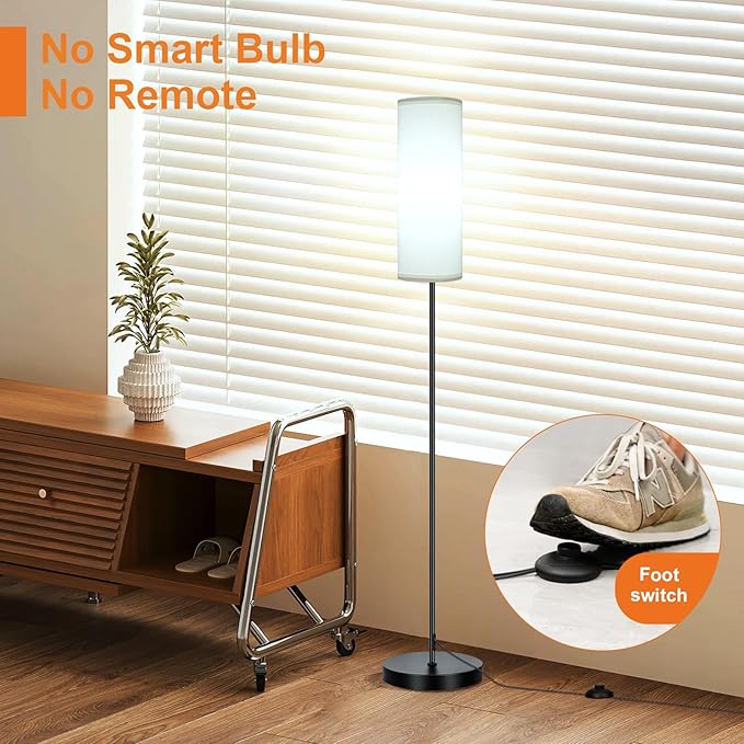 FRIDEKO HOME Floor Lamp with White Shade, Simple Design with Foot Pedal Switch - Image 4
