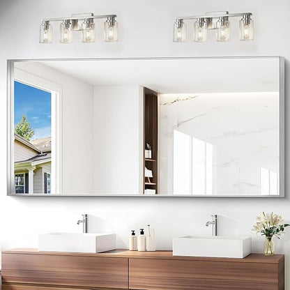 Silver Bathroom Mirror, 72x36 Inch Rectangular Framed Mirror, Large Wall by Unknown