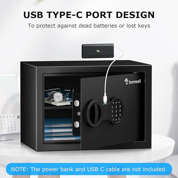 Bonsaii Safe Box with Fireproof Bag, Home Safe with Removable Shelf - Image 3
