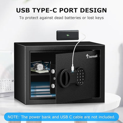 Bonsaii Safe Box with Fireproof Bag, Home Safe with Removable Shelf - Image 3