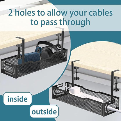 2Pack Under Desk Cable Management Tray, No Drill Mesh Desk Cable Tray, Wire - Image 7