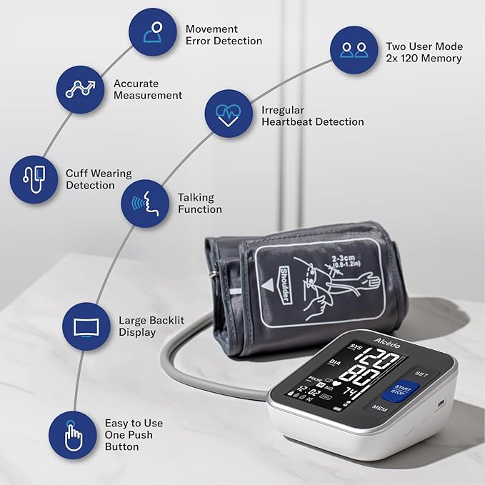 Alcedo Blood Pressure Monitor for Home Use, Automatic Digital BP Machine - Image 3