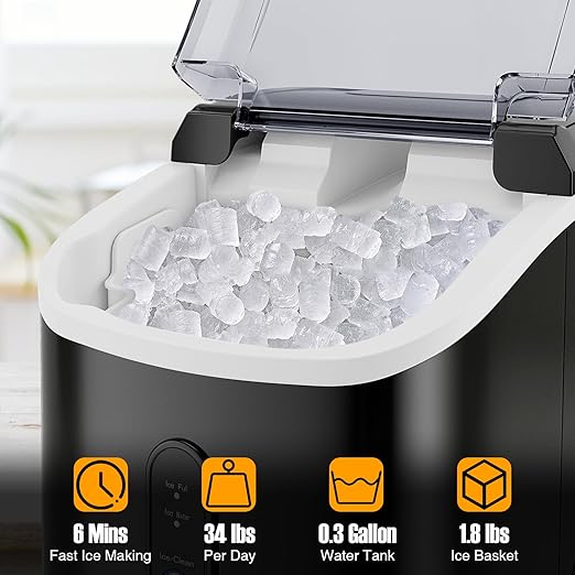 COSTWAY Nugget Countertop Ice Maker, Ready in 6 Mins, 34 lbs/24H, Ice Machine - Image 6