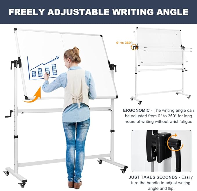 TANKEE Mobile Whiteboard 48 X 36 Inches Height Adjustable Large Standing White - Image 4