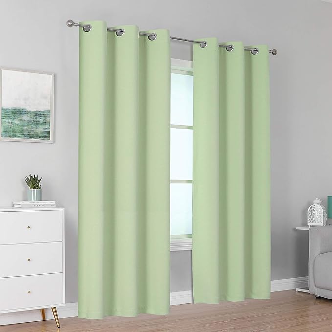 DUALIFE Light Green Blackout Curtain Panels/Drapes - Image 2