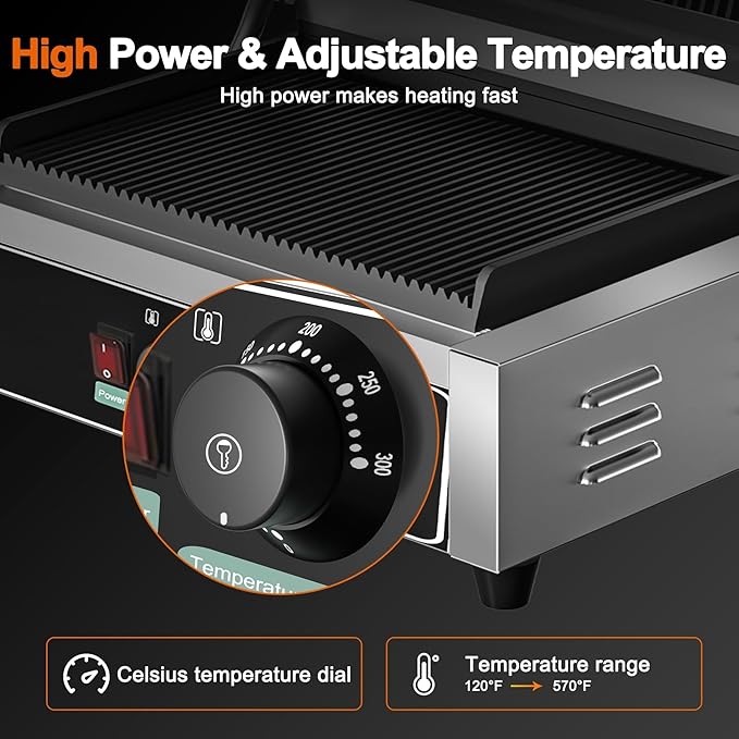 Commercial Panini Grill, 1700W Electric Sandwich Panini Maker, Stainless Steel - Image 6