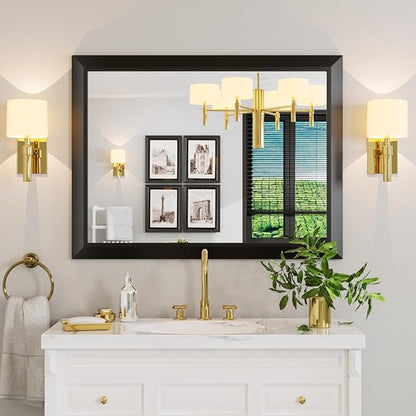 Amorho Black Bathroom Mirror, 40x30 Inch Thick Metal Framed Wall Mirrors by Amorho