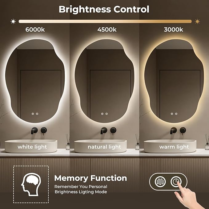 LED Bathroom Mirror with Lights, Asymmetrical Irregular Backlit Vanity Mirror - Image 6