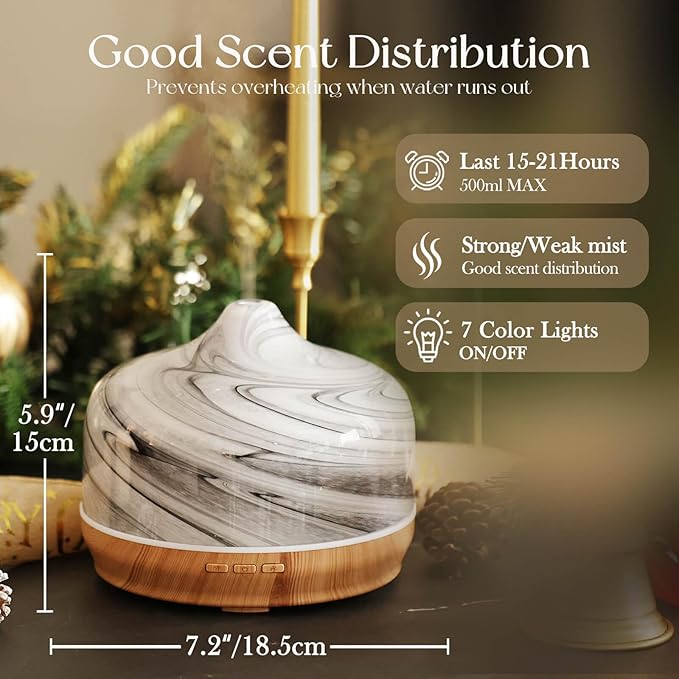 Porseme 500ml Glass Essential Oil Diffuser Aromatherapy Ultrasonic Cool Mist - Image 3