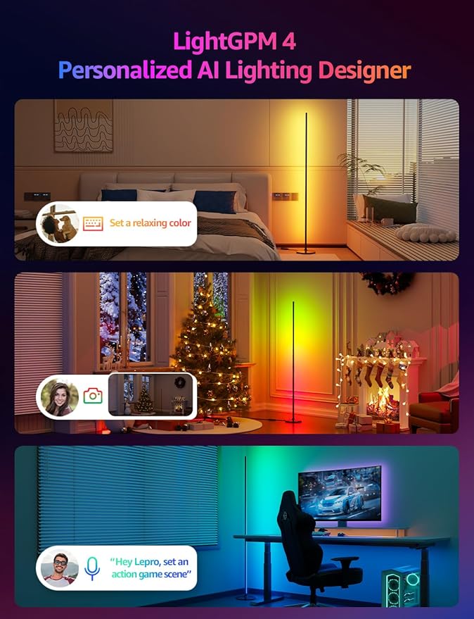 Lepro OE1 AI Corner Floor Lamp, Smart RGBICW LED Corner Lamp - Image 2