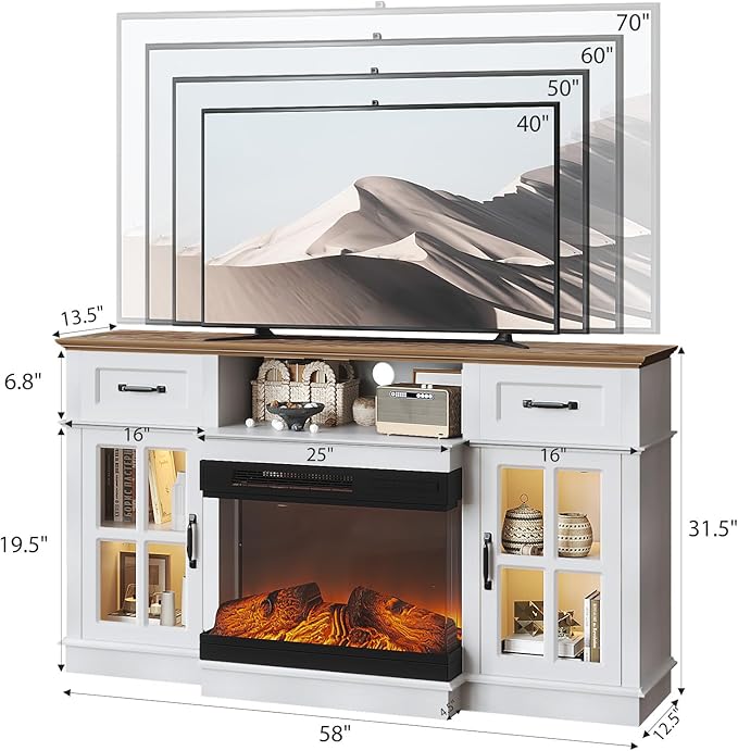 Bonnlo Fireplace TV Stand for up to 65-Inch TVs, Modern Electric Fireplace TV - Image 2