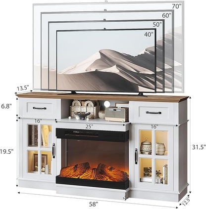 Bonnlo Fireplace TV Stand for up to 65-Inch TVs, Modern Electric Fireplace TV - Image 2
