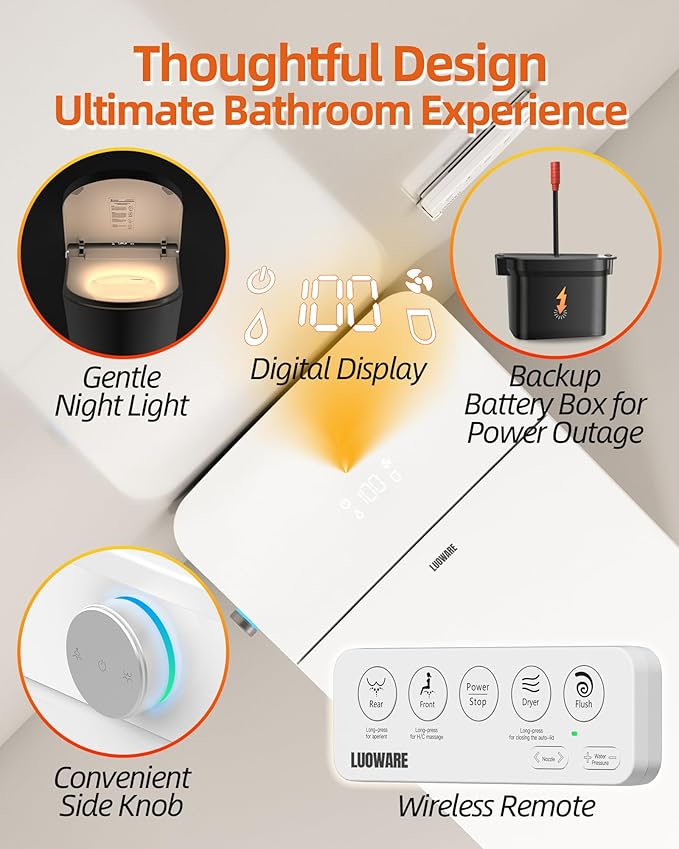 Luoware Smart Toilet with Bidet Built in, Luxury One Piece Elongated Bidet - Image 6