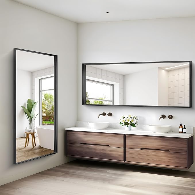 Black Bathroom Mirror, 72x30 Inch Rectangular Deep Frame Mirror, Large Wall - Image 5