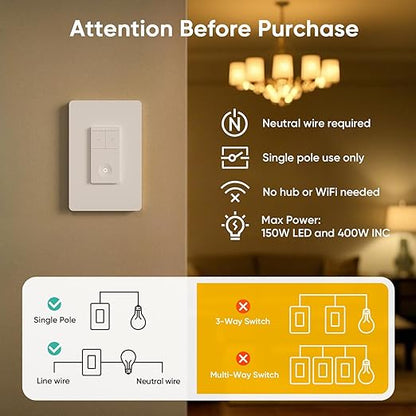 TREATLIFE Dimmer Switch with Magnetic Remote, Wireless Light Switch, Single - Image 2