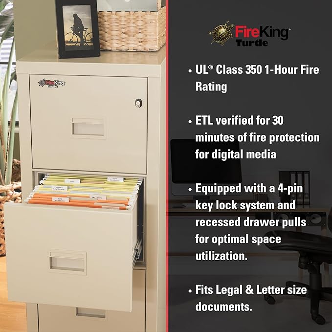 FireKing Turtle Vertical 4 Drawer Legal and Letter Fire Safe File Cabinet - Image 4