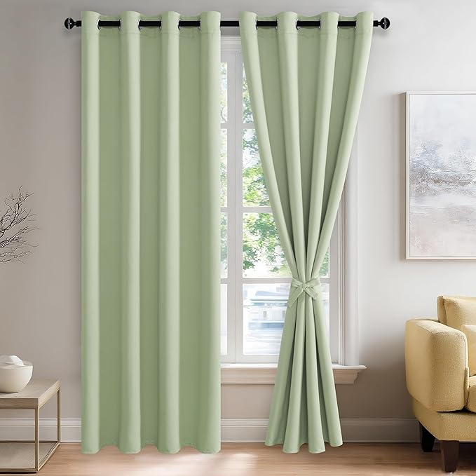 JIUZHEN Light Green Blackout Curtains by JIUZHEN