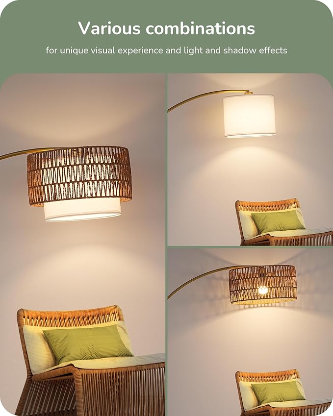 EDISHINE Gold Floor Lamps for Living Room, Boho Rattan Standing lamp - Image 2