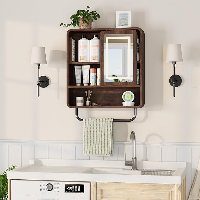 QUW Bathroom Wall Cabinet with Sliding Mirror Door, Modern Medicine Cabinet - Image 4