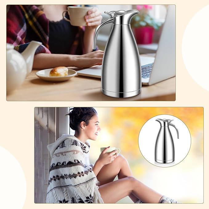 Uiifan 2 Pcs 68 oz Thermal Coffee Carafe Insulated Stainless Steel Coffee Carafe - Image 7