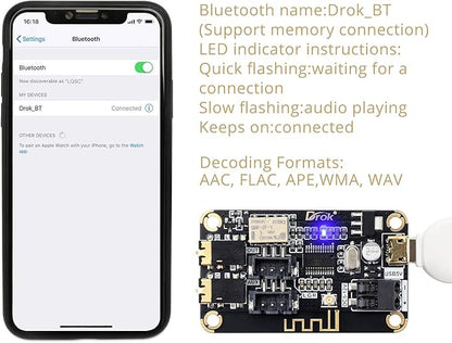 DROK Blue~Tooth Board, 12V Audio Receiver Blue~Tooth Module DC 5V-12V Portable - Image 4