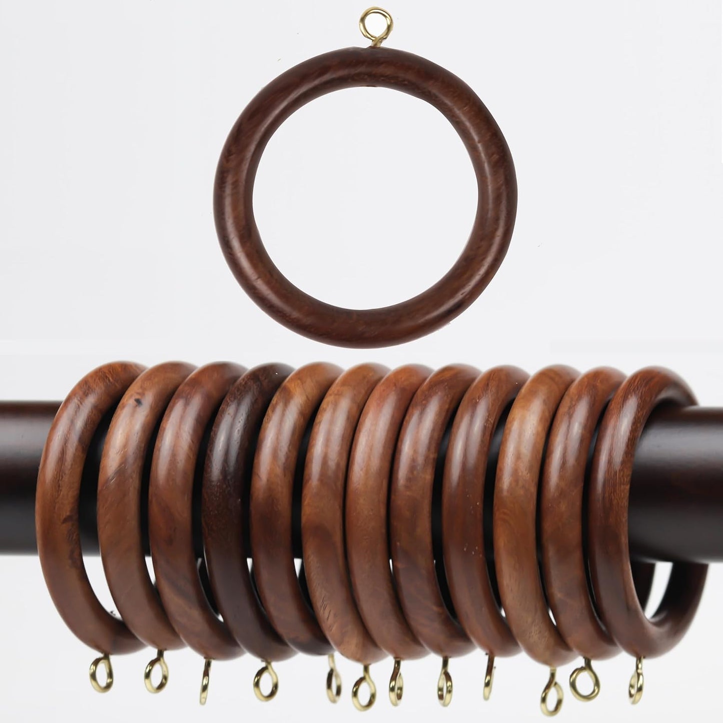 24 Pieces of 3 Inch Wooden Curtain Rod Rings, Drapery Rod Rings for 1.75-2 inch Rod Pole, Natural Rosewood (24, 2.2 INCH Inner Dia)