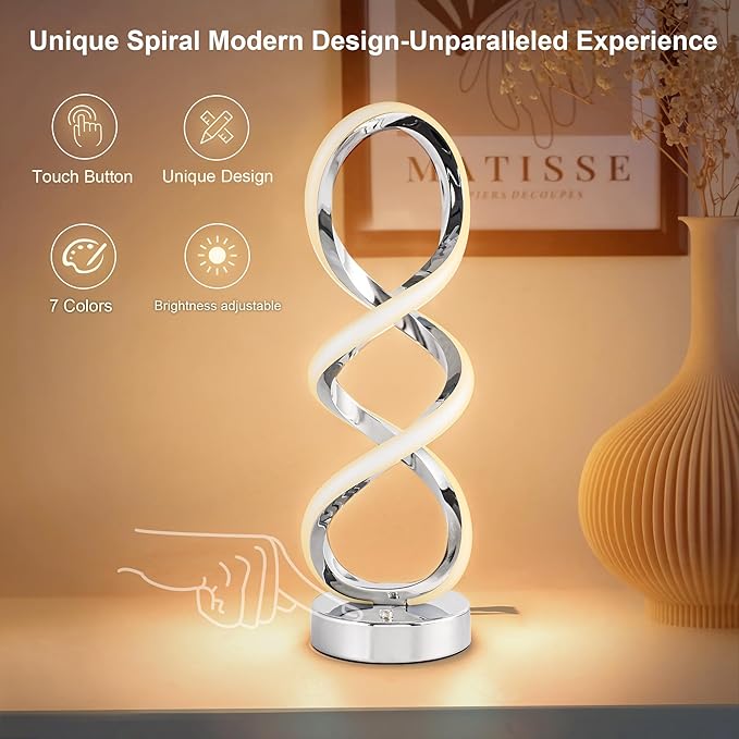 Modern Spiral RGB Table Lamp, Touch Dimmable Bedside Lamp, 7 Colors 10 Light - Image 3
