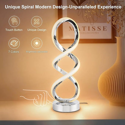 Modern Spiral RGB Table Lamp, Touch Dimmable Bedside Lamp, 7 Colors 10 Light - Image 3