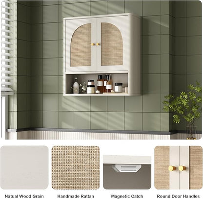 RUSTOWN Rattan Bathroom Wall Cabinet, Over The Toilet Storage Cabinets - Image 3