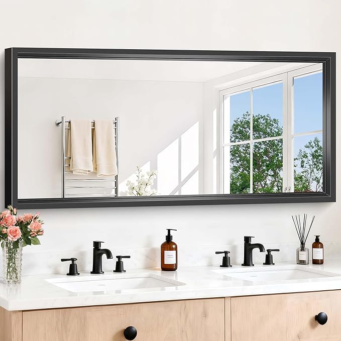 Black Bathroom Mirror, 28x60 Inch Large Rectangle Mirror, 0.6" Thickened Deep by WelcometoCIVENO