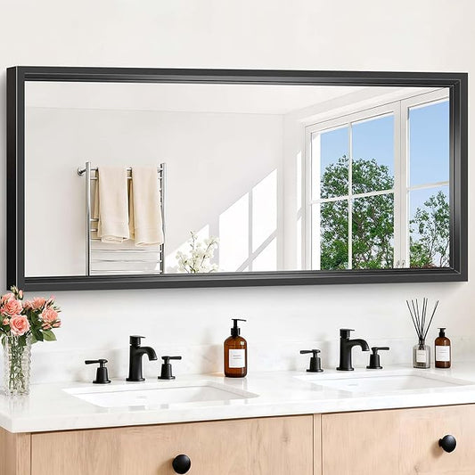 Black Bathroom Mirror, 28x60 Inch Large Rectangle Mirror, 0.6" Thickened Deep by WelcometoCIVENO