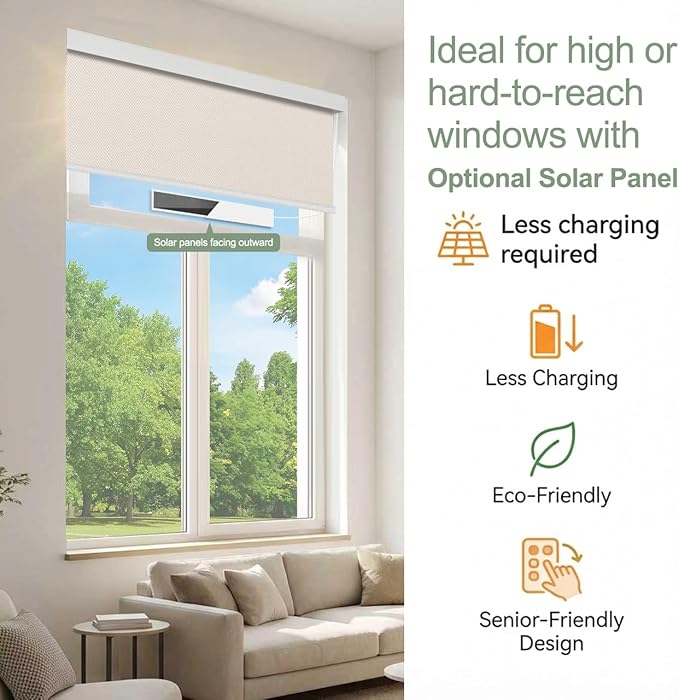 Motorized Blinds with Remote Window Roller Shade Wireless Rechargeable Motor - Image 4