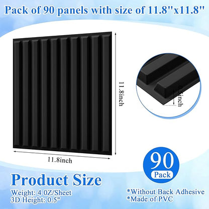 Nuanchu 90 Pcs 3D Slat Wall Panels 12 x 12 Inch PVC Fluted Textured Panel - Image 2