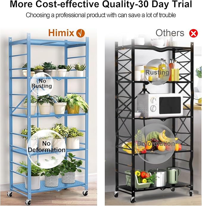 Storage Shelves with 20 Hooks, 5-Tier Foldable Shelf - Image 7