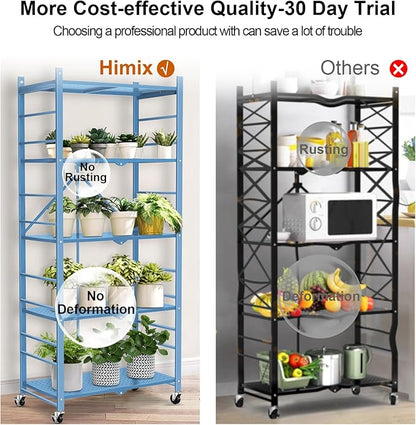 Storage Shelves with 20 Hooks, 5-Tier Foldable Shelf - Image 7