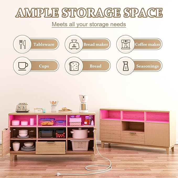 58" Large Sideboard Buffet Cabinet - Image 5