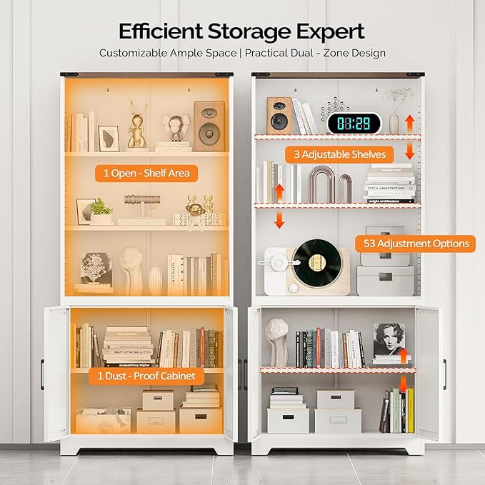 VINGLI Bookcase with Doors and Adjustable Shelves, Steel 70" Tall Bookshelf - Image 7