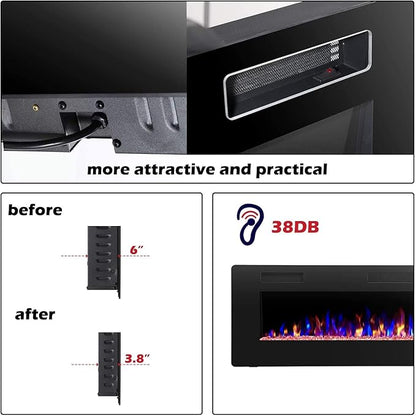 R.W.FLAME 68 inch Recessed and Wall Mounted Electric Fireplace, Ultra Thin and - Image 8