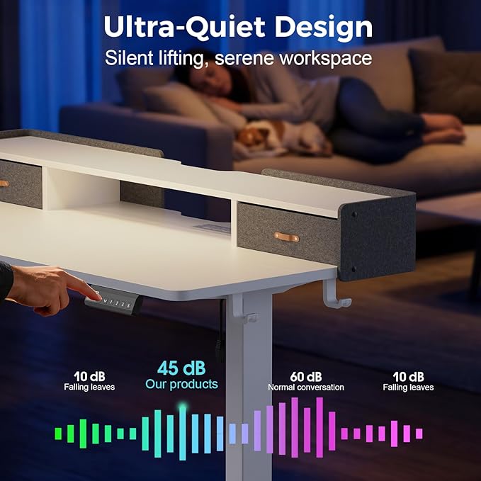 Electric Standing Desk with Drawers, 63 Inch Height Adjustable Desk with Power - Image 9