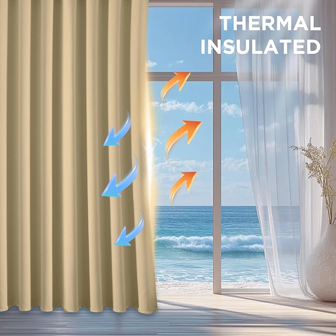 CUCRAF Beige Blackout Curtains 84 Inches Long, Thermal Insulated Noise Reducing - Image 3